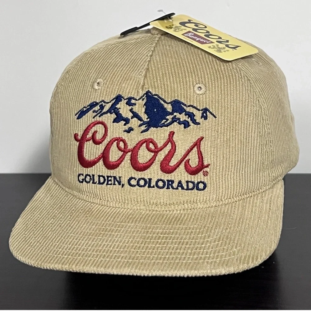 Coors Beer Corduroy Snapback Hat Cap Beige Tan Adjustable Golden Colorado NEW!!! - Picture 1 of 10